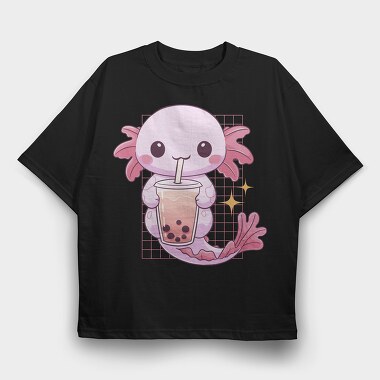 Kawaii Axolotl Mermaid Boba Tea Tote, Tricou Oversize Barbati (Unisex)