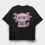 Kawaii Axolotl Reading, Tricou Oversize Barbati (Unisex)