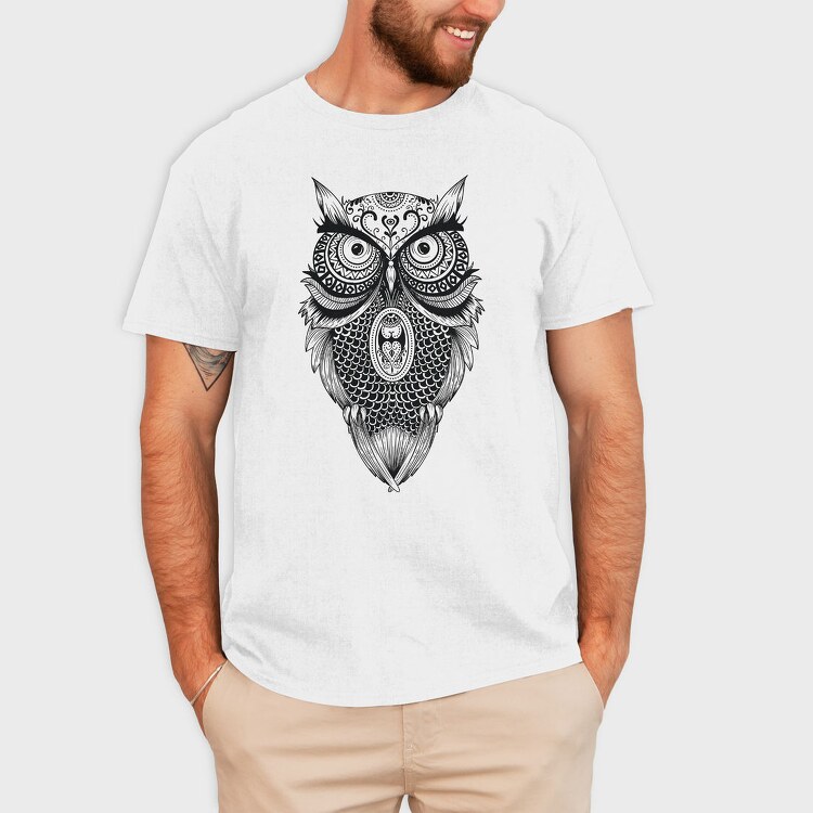 Mandala Owl Illustration 001, Tricou Barbati (Unisex)