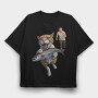 Comical Cat And Fish Escape, Tricou Oversize Barbati (Unisex)