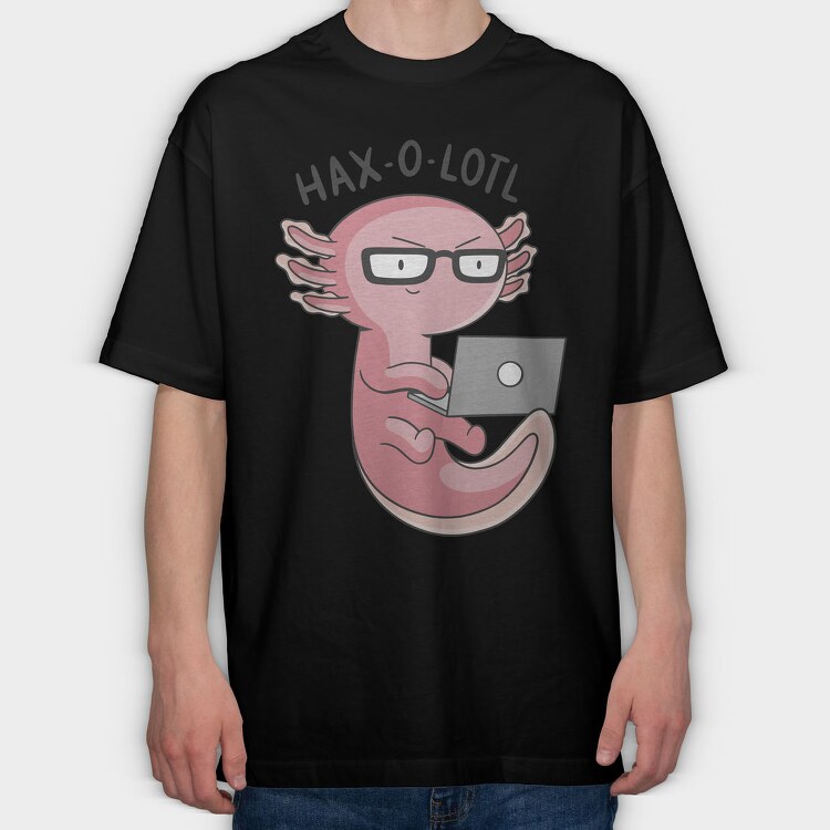 Axolotl Hacker With Computer Haxolotl, Tricou Oversize Barbati (Unisex)