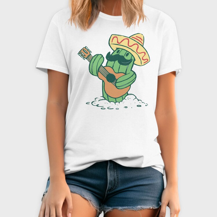 Cactus With Mexican Hat And Guitar 5 De Mayo, Tricou Barbati (Unisex)