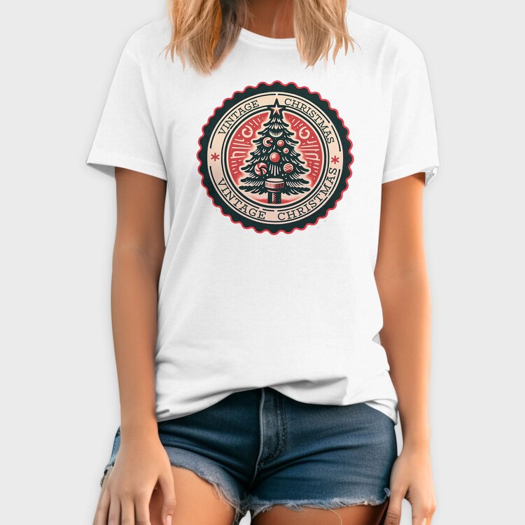 Vintage Christmas Tree Emblem, Tricou Barbati (Unisex)