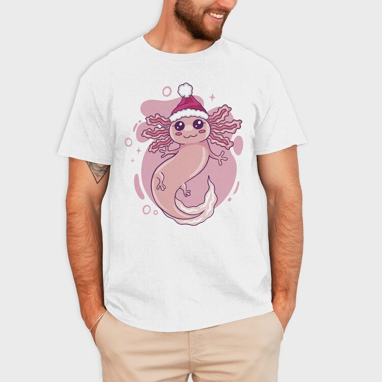 Axolotl In Christmas Hat, Tricou Barbati (Unisex)