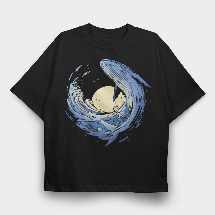 Ocean Wave Whale Sea Animals, Tricou Oversize Barbati (Unisex)