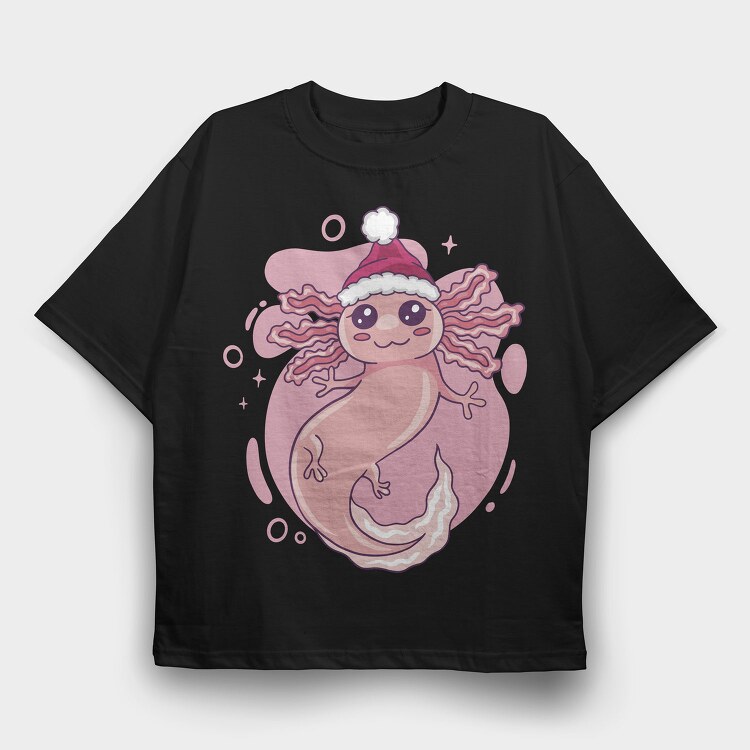 Axolotl In Christmas Hat, Tricou Oversize Barbati (Unisex)