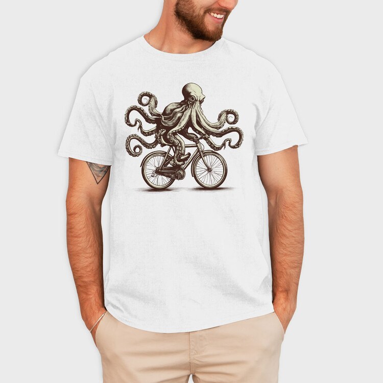 Octopus On Bicycle Ride, Tricou Barbati (Unisex)