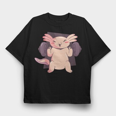 Axolotl Lifting Weights, Tricou Oversize Barbati (Unisex)