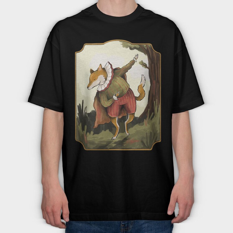 Vintage Fox Coat Illustrations, Tricou Oversize Barbati (Unisex)