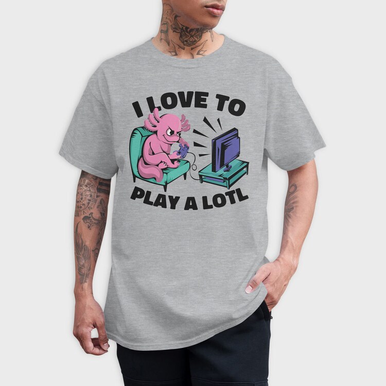 Axolotl Playing Video Games Gamer Couch Tv, Tricou Barbati (Unisex)
