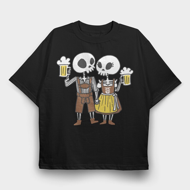 Oktoberfest Skeleton Couple, Tricou Oversize Barbati (Unisex)