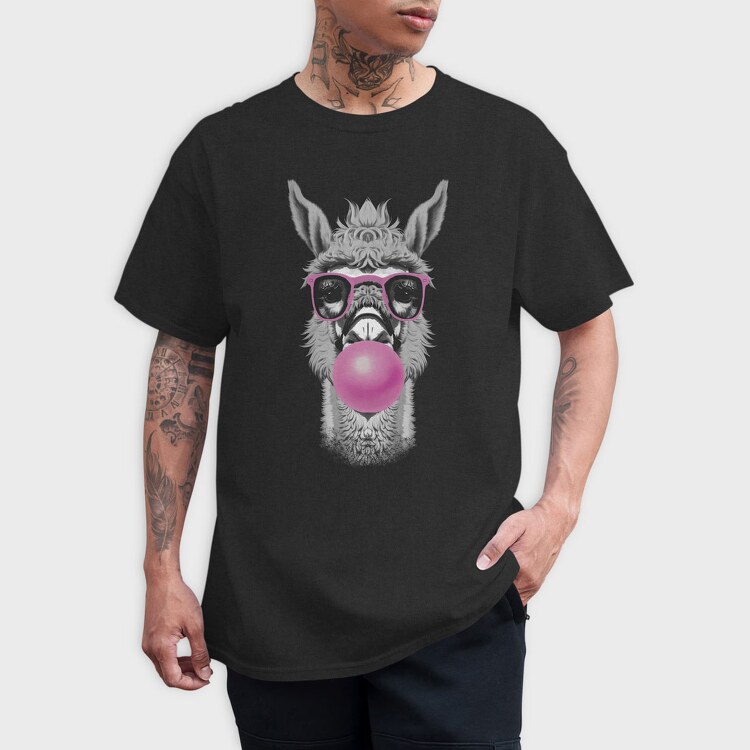 Llama Monochrome Bubblegum, Tricou Barbati (Unisex)