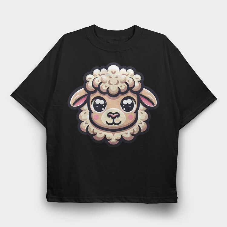 Kawaii Sheep Face, Tricou Oversize Barbati (Unisex)