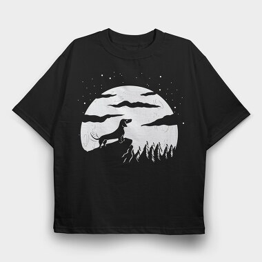 Dog Full Moon, Tricou Oversize Barbati (Unisex)