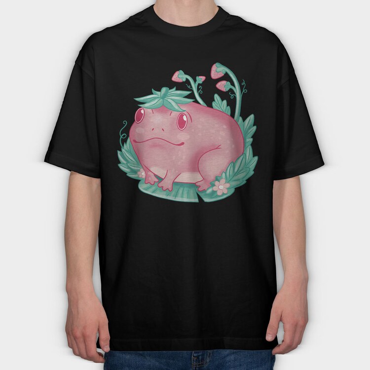 Kawaii Strawberry Happy Frog, Tricou Oversize Barbati (Unisex)