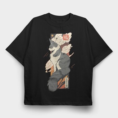 Cat Sunset Japanese Traditional, Tricou Oversize Barbati (Unisex)