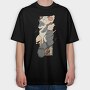 Cat Sunset Japanese Traditional, Tricou Oversize Barbati (Unisex)