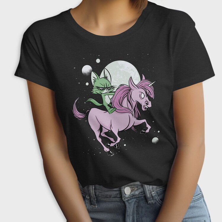 Green Cat Riding Unicorn, Tricou Femei