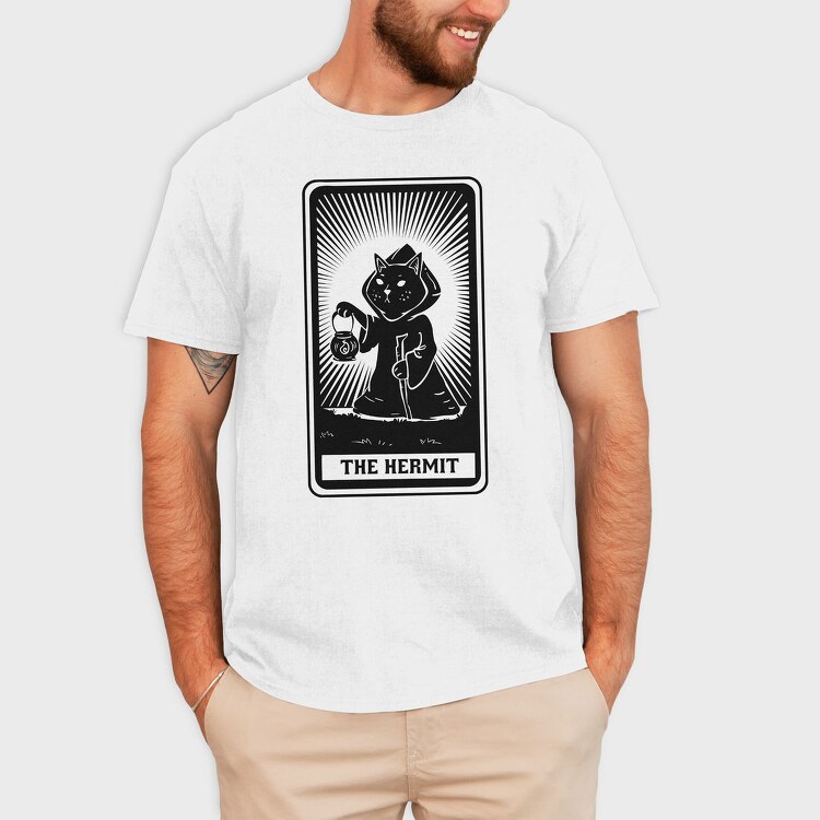 Cat Tarot Card Fantasy The Hermit, Tricou Barbati (Unisex)
