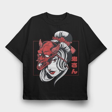 Oni Mask Girl Japanese, Tricou Oversize Barbati (Unisex)