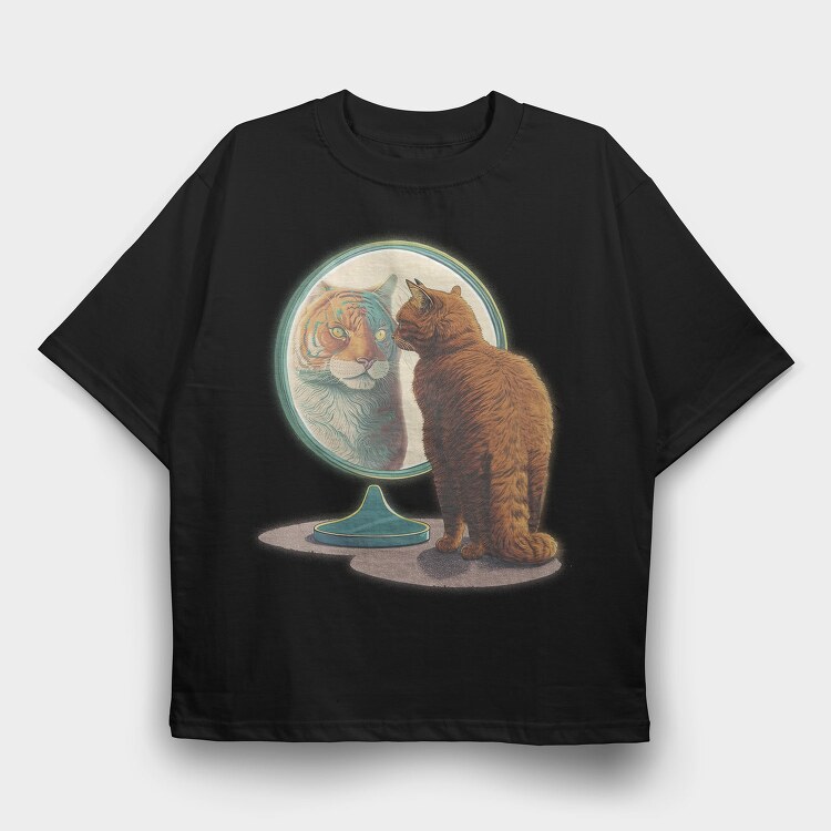 Cat Tiger Reflection Kitty Mirror, Tricou Oversize Barbati (Unisex)