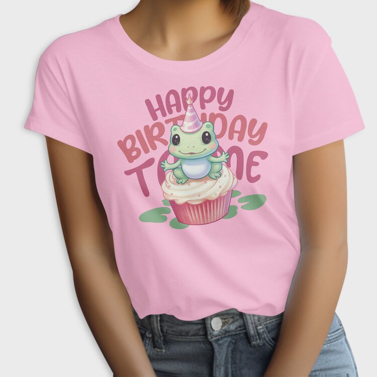 Cute Frog On Cupcake Birthday Mug, Tricou Femei