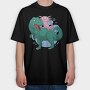 Axolotl Riding Dinosaur Trex, Tricou Oversize Barbati (Unisex)