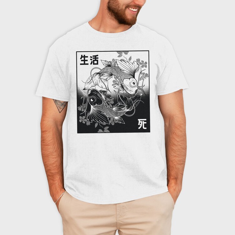 Koi Yin Yang Life Death Hand Drawn, Tricou Barbati (Unisex)
