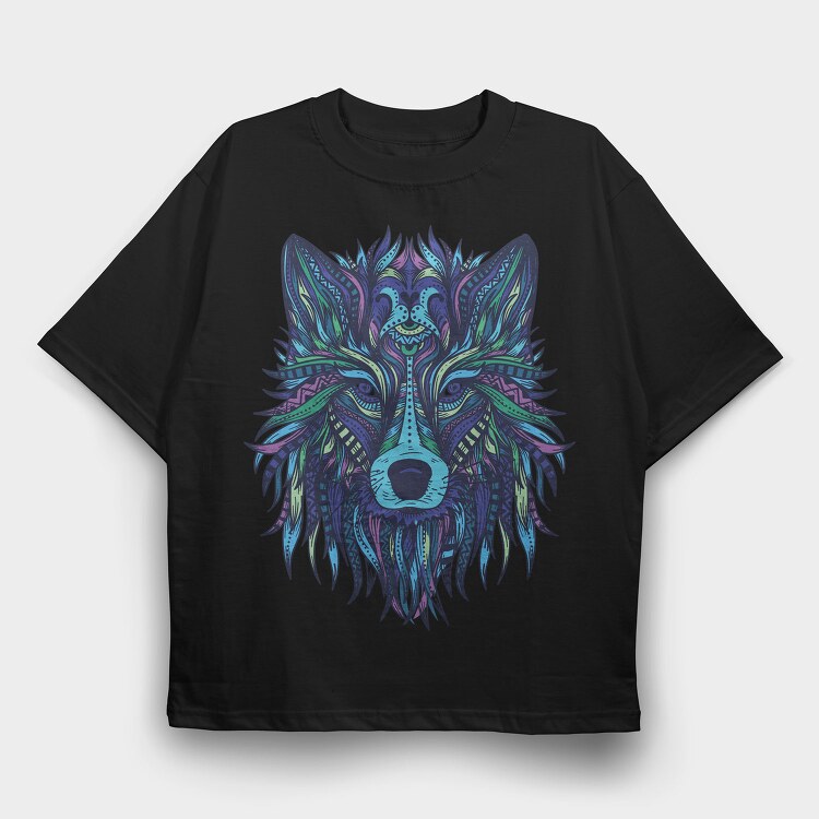 Wolf Illustration Color 001, Tricou Oversize Barbati (Unisex)