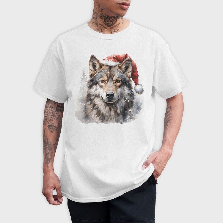 Wolf In Santa Hat Christmas Tote, Tricou Barbati (Unisex)