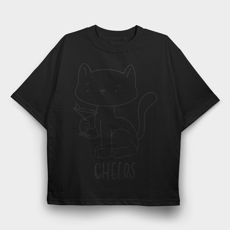 Cat With Drink Stroke Cheers, Tricou Oversize Barbati (Unisex)