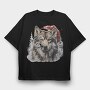 Wolf In Santa Hat Christmas Tote, Tricou Oversize Barbati (Unisex)