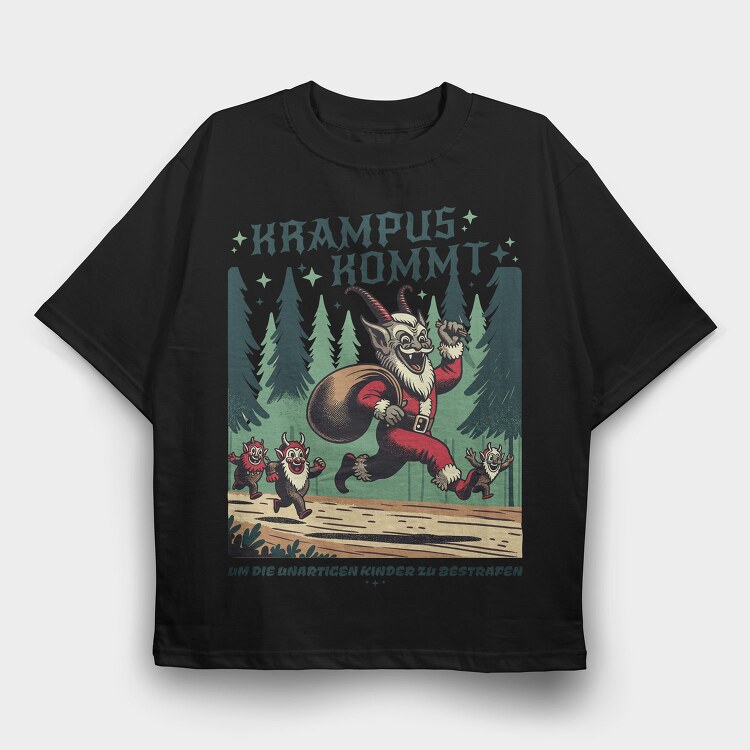 Krampus Comes Retro Comic, Tricou Oversize Barbati (Unisex)