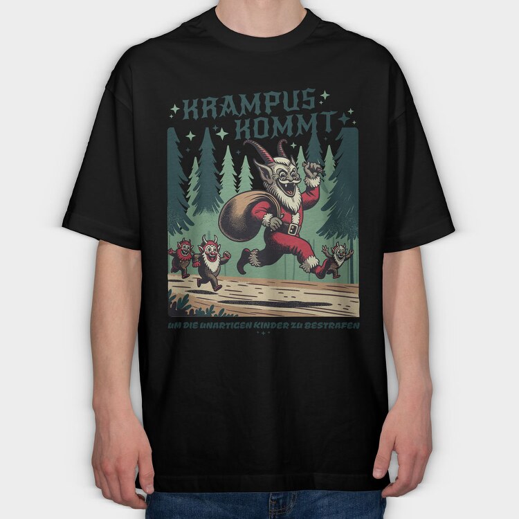 Krampus Comes Retro Comic, Tricou Oversize Barbati (Unisex)