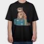 Otter Animal On Vacation Travel, Tricou Oversize Barbati (Unisex)