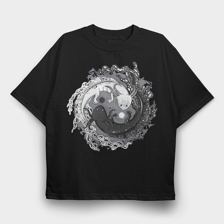 Axolotl Yin Yang Balance, Tricou Oversize Barbati (Unisex)
