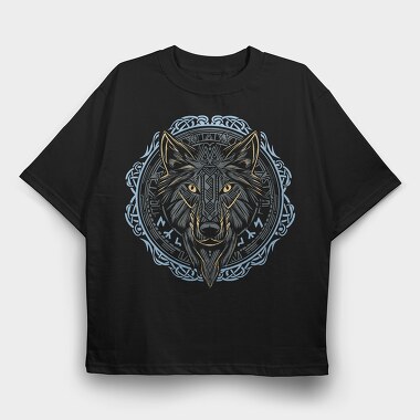 Wolf With Runes, Tricou Oversize Barbati (Unisex)