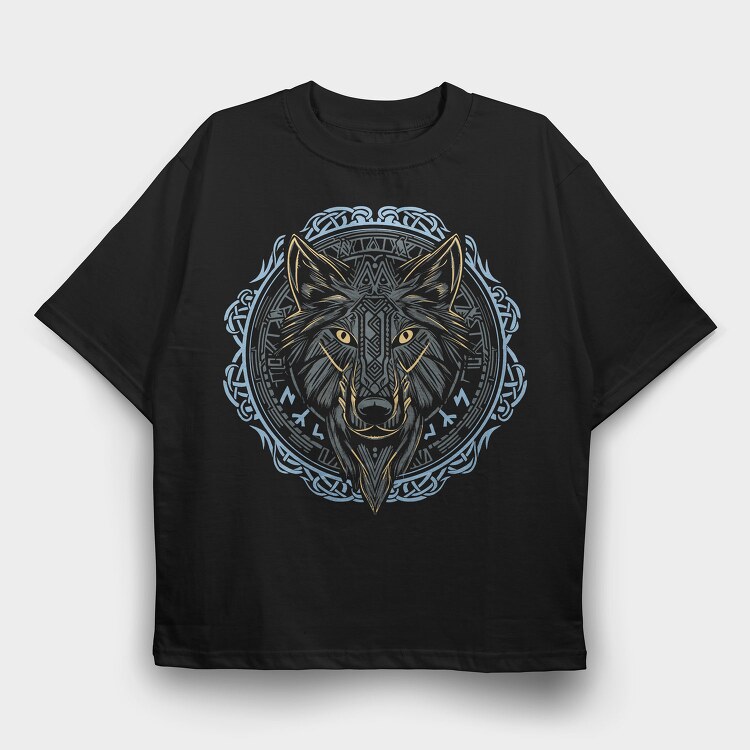 Wolf With Runes, Tricou Oversize Barbati (Unisex)