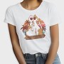 Cat With Summer Drink Retro Sunset, Tricou Femei
