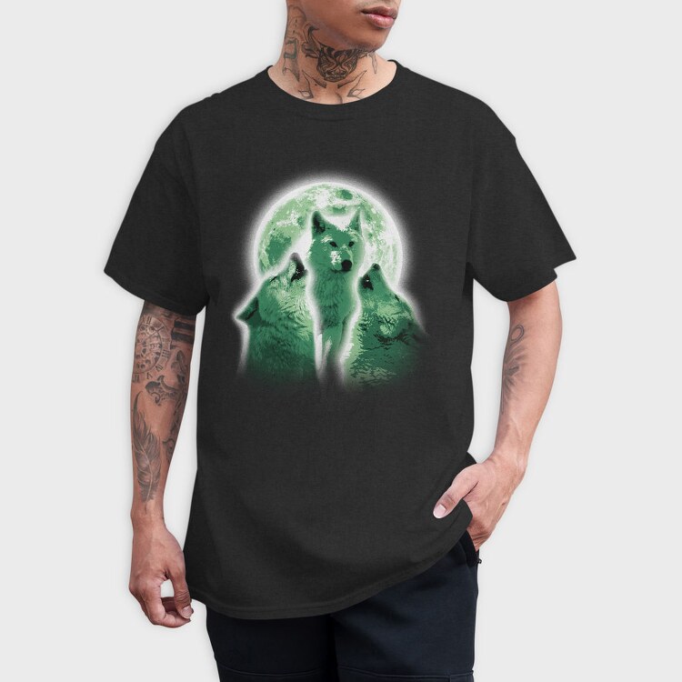 Wolves Howling At The Moon Wolf And, Tricou Barbati (Unisex)