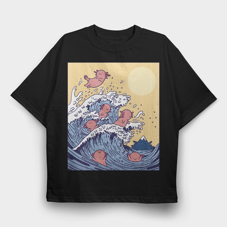 Axolotls In Wave, Tricou Oversize Barbati (Unisex)