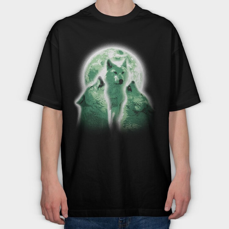 Wolves Howling At The Moon Wolf And, Tricou Oversize Barbati (Unisex)