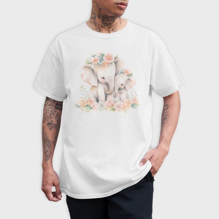 Baby Elephants With Flowers Two, Tricou Barbati (Unisex)