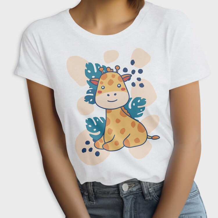 Baby Giraffe And Leaves, Tricou Femei
