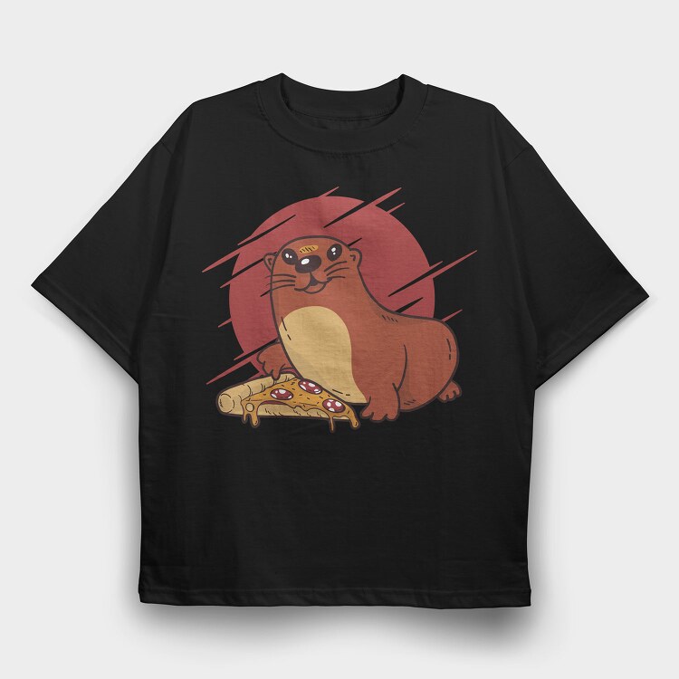 Baby Otter Pizza, Tricou Oversize Barbati (Unisex)