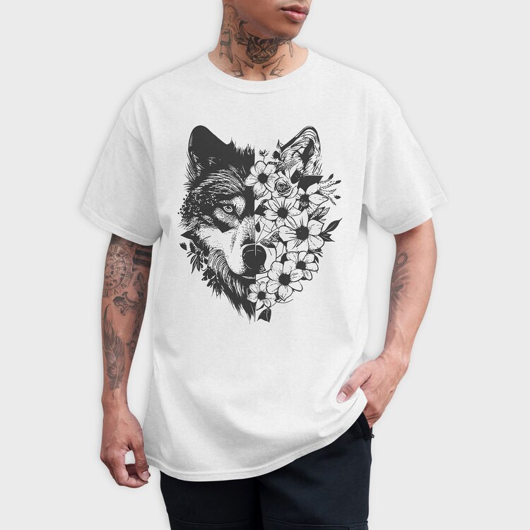 Wolf With Flowers, Tricou Barbati (Unisex)
