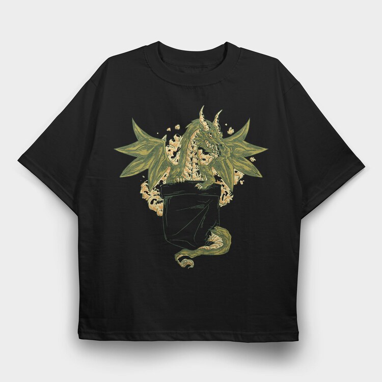 Dragon In Pocket, Tricou Oversize Barbati (Unisex)