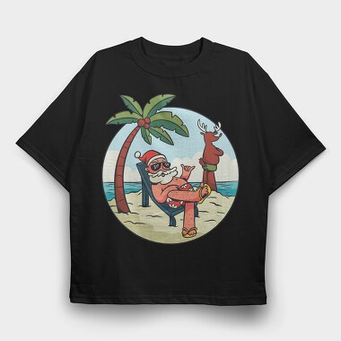 Beach Summer Santa Claus, Tricou Oversize Barbati (Unisex)
