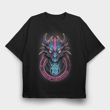 Dragon Neon New Year, Tricou Oversize Barbati (Unisex)