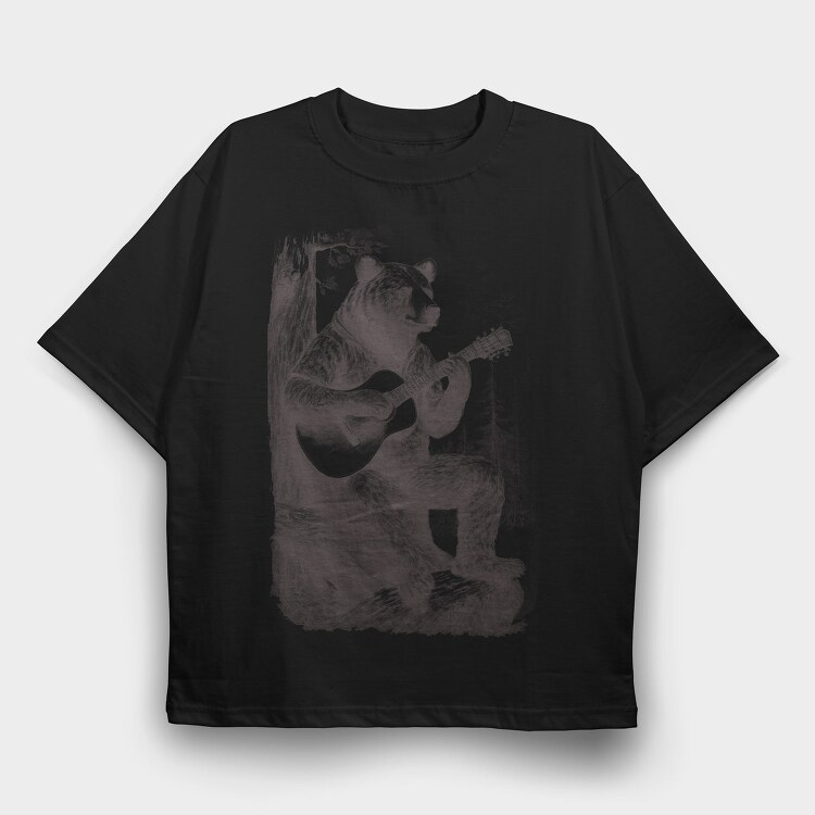 Bear Playing Guitar Hand Drawn, Tricou Oversize Barbati (Unisex)